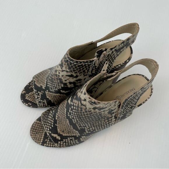 Treasure & Bond snake pattern stacked heel peep toes shoes size 8.5 - Picture 7 of 12